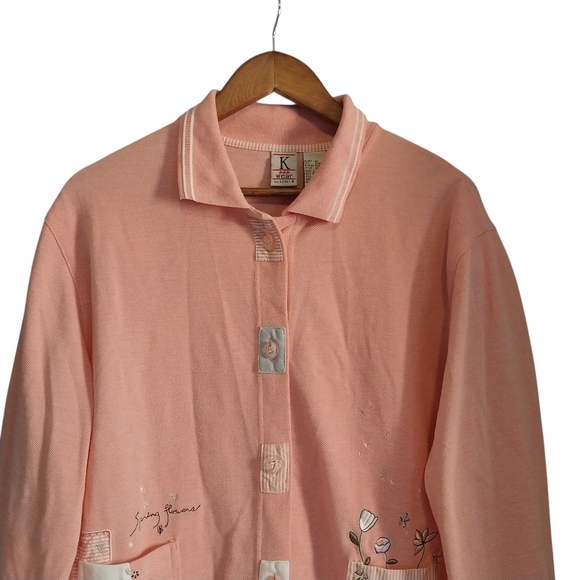 Vintage Koret Size Large Pink Spring Flowers Embroidered Cottagecore Cardigan - Picture 5 of 13